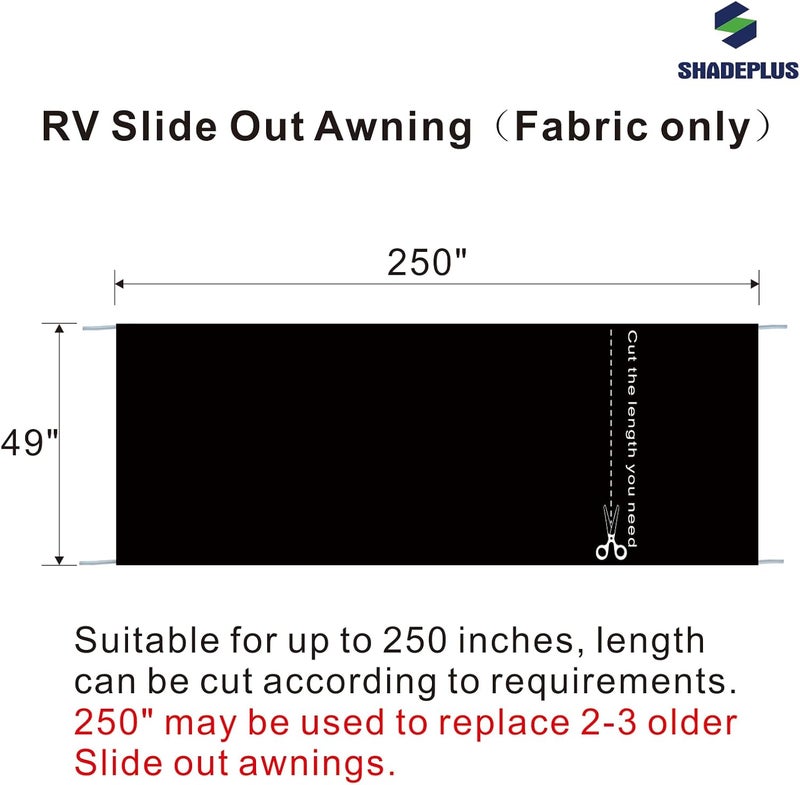 SHADEPLUS RV Awning Fabric Replacement - Universal Slide Topper for 5th Wheel RVs, Travel Trailers and Motorhomes (49" x 250", Black Fabric) - Image 2